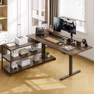 ONBRILL L Shaped Standing Desk with File Cabinet 63x24 Electric Stand Up Desk with Monitor and Storage Shelf Adjustable Height 28-46 for Home and Computer Workstation