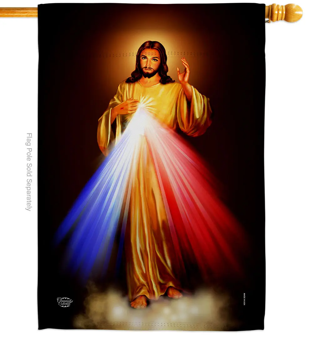 Jesus Divine Misericordia Polyester Thick Hanging Religious Faith House Flag - Double-Sided, Multi-Color Prints, 28"x40" Large Size, UV Resistant, Indoor & Outdoor Home Decor Supplies