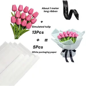 1set Artificial Tulip Bouquet Packaging Kit, DIY Craft Supplies, Flower Shop Decor, Artificial Flowers, Birthday, Mother's Day, Wedding, Valentine's Day Gifts