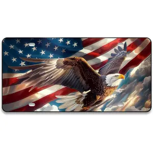 Patriotic 6x12 in American Flag Eagle Front License Plate, Aluminum Vehicle Vanity Tag for Car, Truck, SUV, USA Novelty Metal Cover with 4 Holes