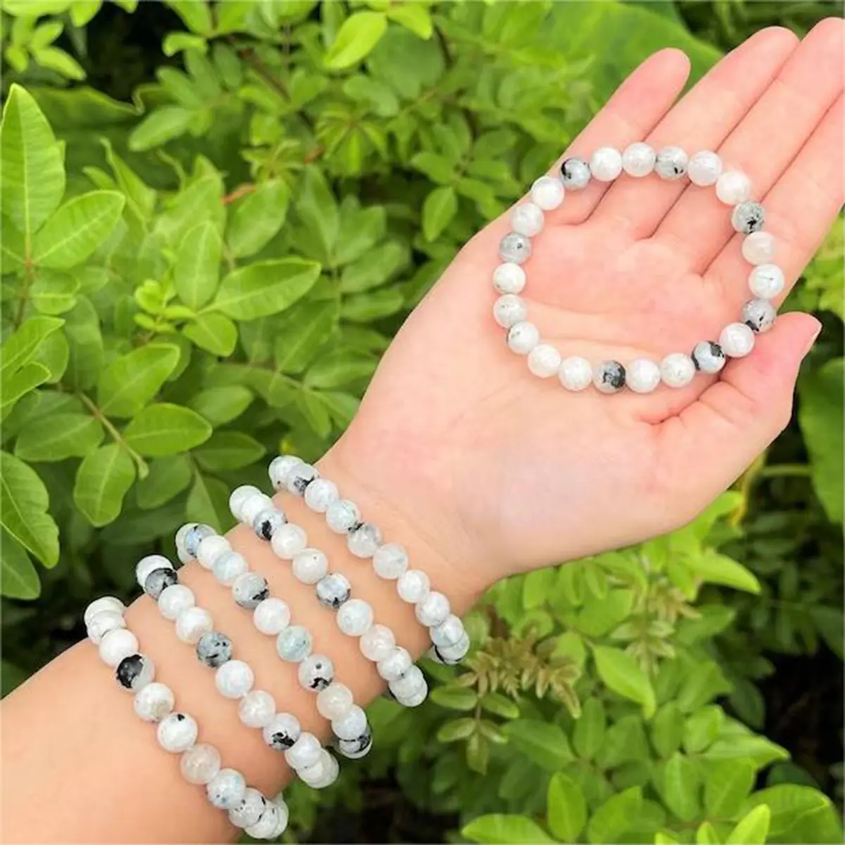 Blue Moonstone Bracelet with Black Skin- 4mm Natural Gemstone Beaded Friendship Bracelets - Heart Healing Bracelet