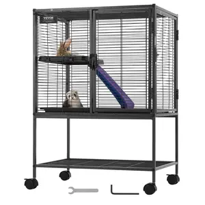 VEVOR 34" Rolling Metal Ferret Cage, Large 2-Tier Critter Nation Cage, Small Animal Cage with Ramps & Tray, Easy to Set up for Pet Rats, Hamster, Guinea Pig, Chinchilla, Squirrel, Hedgehogs, Bunny