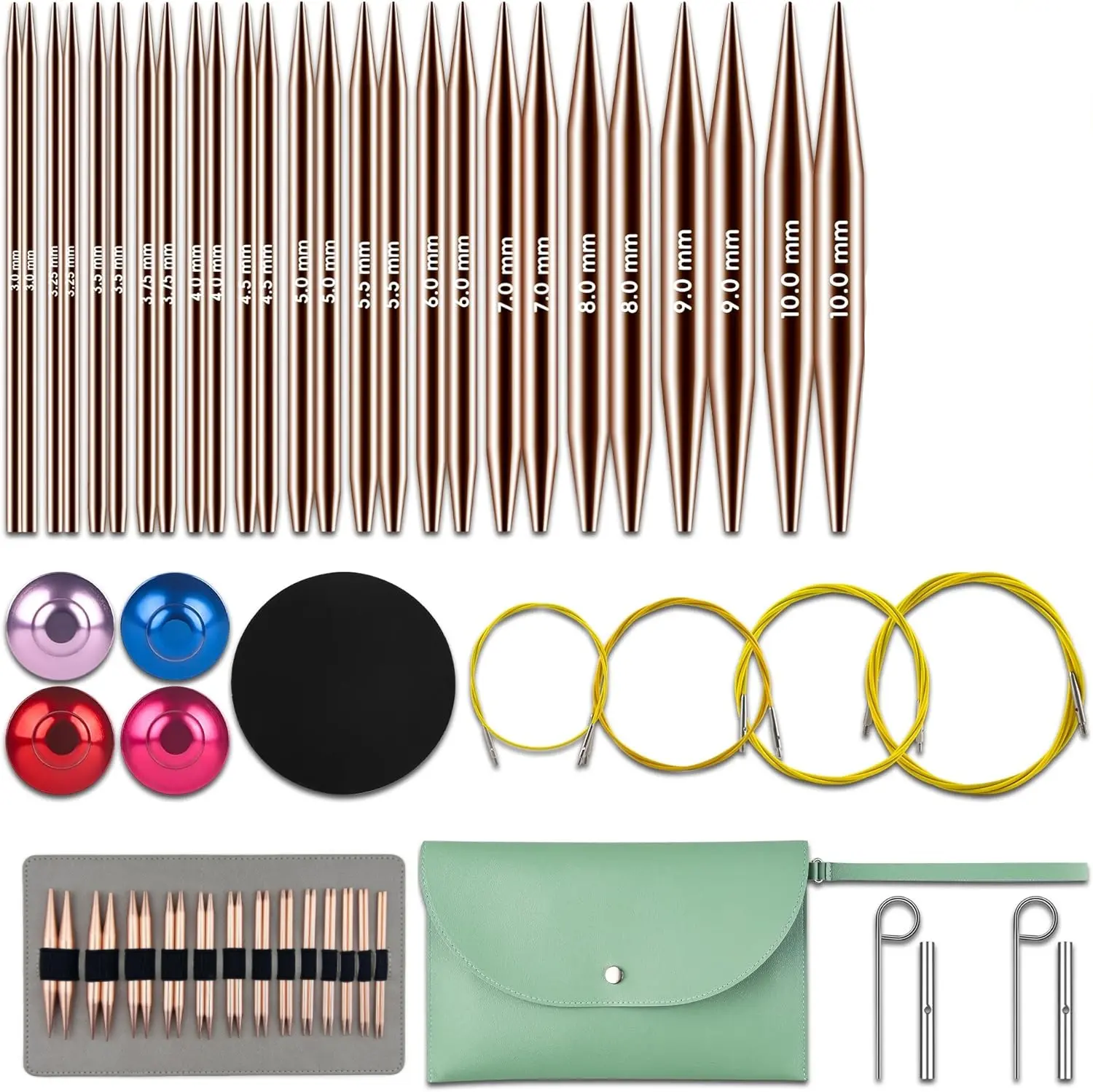 1 set of interchangeable circular knitting needle set with leather storage bag, compact knitting tools suitable for travel and home use