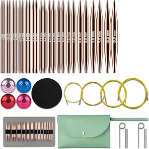 1 set of interchangeable circular knitting needle set with leather storage bag, compact knitting tools suitable for travel and home use