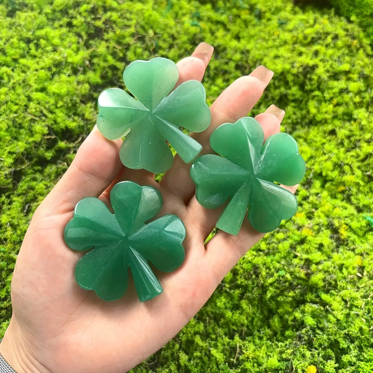 [green aventurine clover] 1pc crystal green aventurine four leaf clover carving crystal crafts - home desktop decorations - mother's day valentine's day st. patrick's day holiday gifts