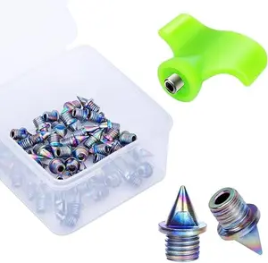 50 Pcs Track Spikes, 1/8in & 3/16in & 1/4in & 3/8in & 1/2in Steel Track Shoe Spikes Replacements wiht Spike Wrench for Sports Running Track Shoes