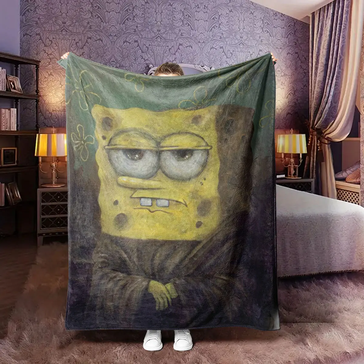 Vintage Anti-Social Sponge Drawing Blanket, Soft Warm Fleece Throw, Ideal for Naps Camping Travel, Perfect Gift