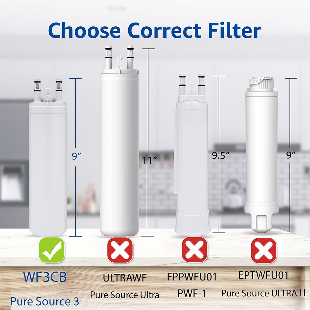 WF3CB Replacement Water Filter, Compatible with Frigidaire WF3CB, Pure Source 3, 706465, 242069601, 242086201, 242017800, WF425, Height 9 inches