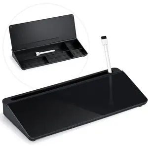 Desktop Whiteboard with Storage, Desk Organizer Dry Erase Glass White Board to-do List Memo Notepad for  Office and School Supplies (Black)