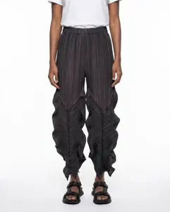 Charcoal Sculptural Pleated Flounce Trousers