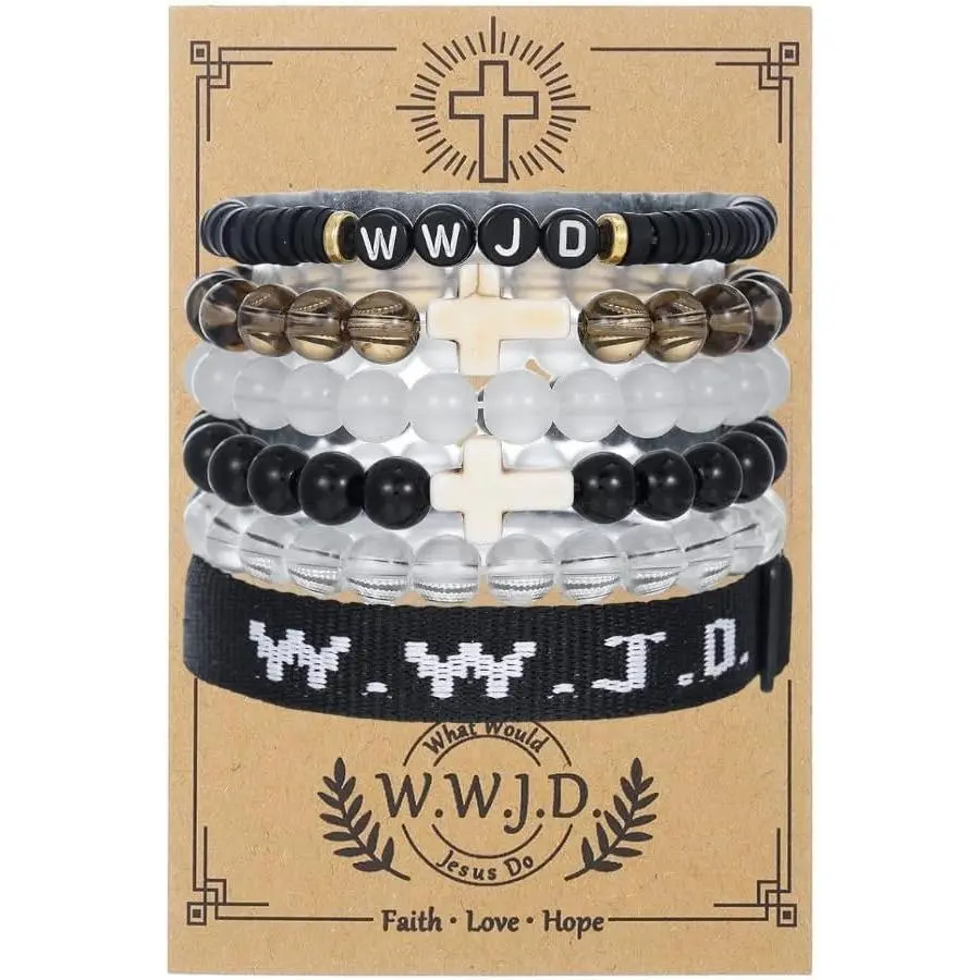 W.W.J.D.  Bracelets Set for Women Men Boho Clay Glass Beaded Stackable Stretch Bracelets What   Do Bracelet Christian Religious Faith