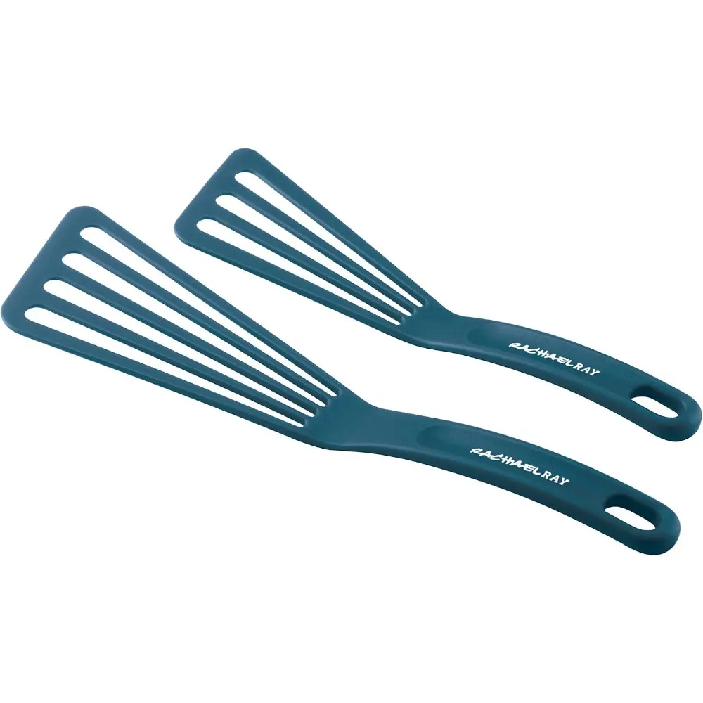 Kitchen 2-Piece Marine Blue Nylon Cooking Utensils Set - Heat Resistant 10in & 12in Nonstick Slotted Turners, Sturdy Handles, Lightweight, All Seasons Use
