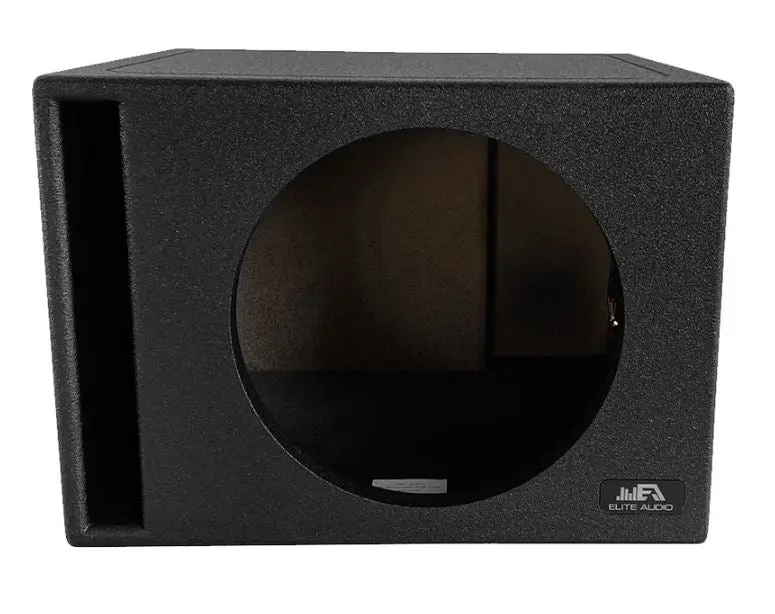 Elite Audio EBOX-BLVS12 Vented Single 12” Subwoofer Enclosure - Polyurethane Bed Liner Finish, 3/4” MDF with 1” Front Baffle, Pro-Tuned Ports, High-Current Terminals for Powerful Bass & Superior Sound Quality