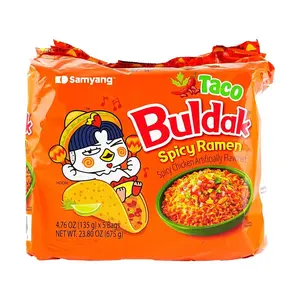 Samyang Buldak Ramen Noodles - Spicy Taco Flavor (5 Pack, 675g) - Authentic Korean Instant Noodles, Halal Certified