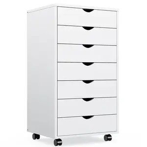 Wood Vertical Organization File Cabinet with Wheels Mobile Drawer Storage for Home Office