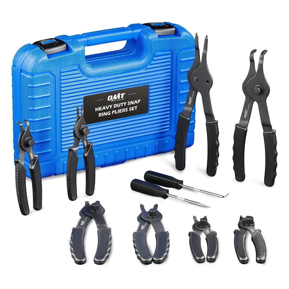【SpotlightDay】Orion Motor Tech Blue/Black 10pc Snap Ring Pliers Set, Internal & External Circlip Pliers Set with Bent Pliers Straight Pliers Hook Pick, Heavy Duty Snap Ring and Circlip Removal Tool with Storage Case & Gloves