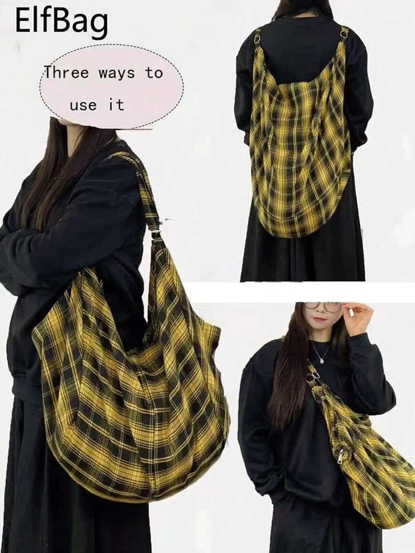 Simple retro yellow and black checkered shoulder handbag, lazy style casual shoulder bag, niche design fashion trend versatile shoulder messenger bag, checkered pattern bag, suitable for students to attend classes, daily travel, shopping, etc.