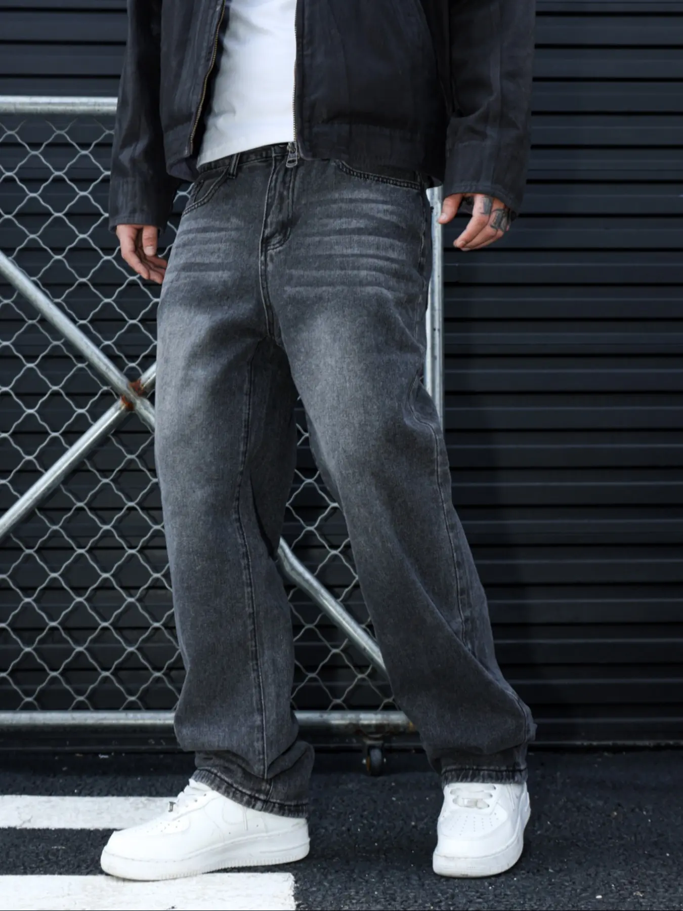 Straight Leg Denim Jeans Cotton Slant Pockets Washed Jean, Casual Versatile Wide Leg Jeans, Couple Matching Straight Fit Loose Fit, Casual Friday Jeans