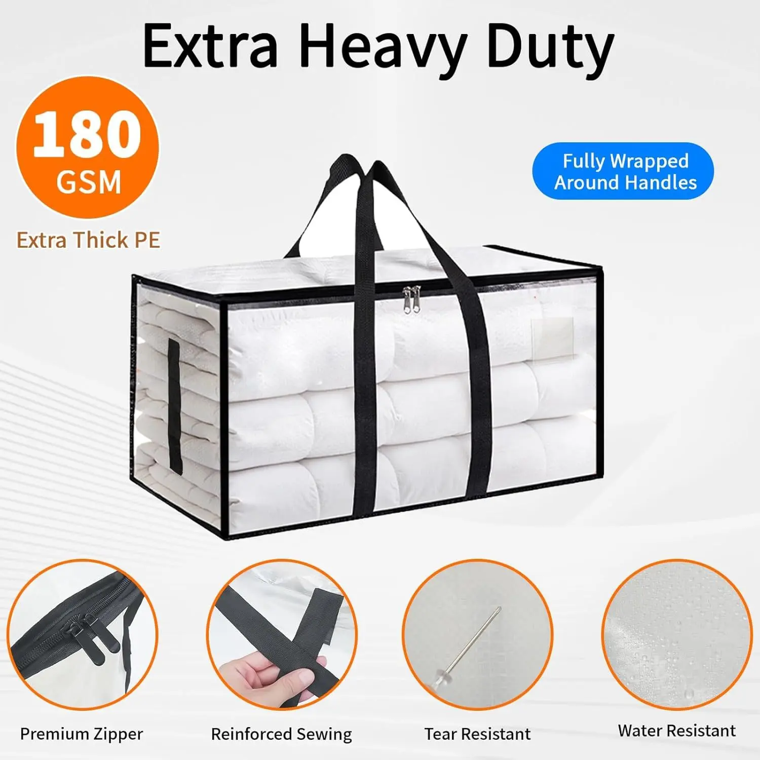 Clear Thick Foldable Rectangular Storage Bin with Hinged Lid, Large Capacity Sturdy Plastic Organizer for Travel & Apartment Home Use