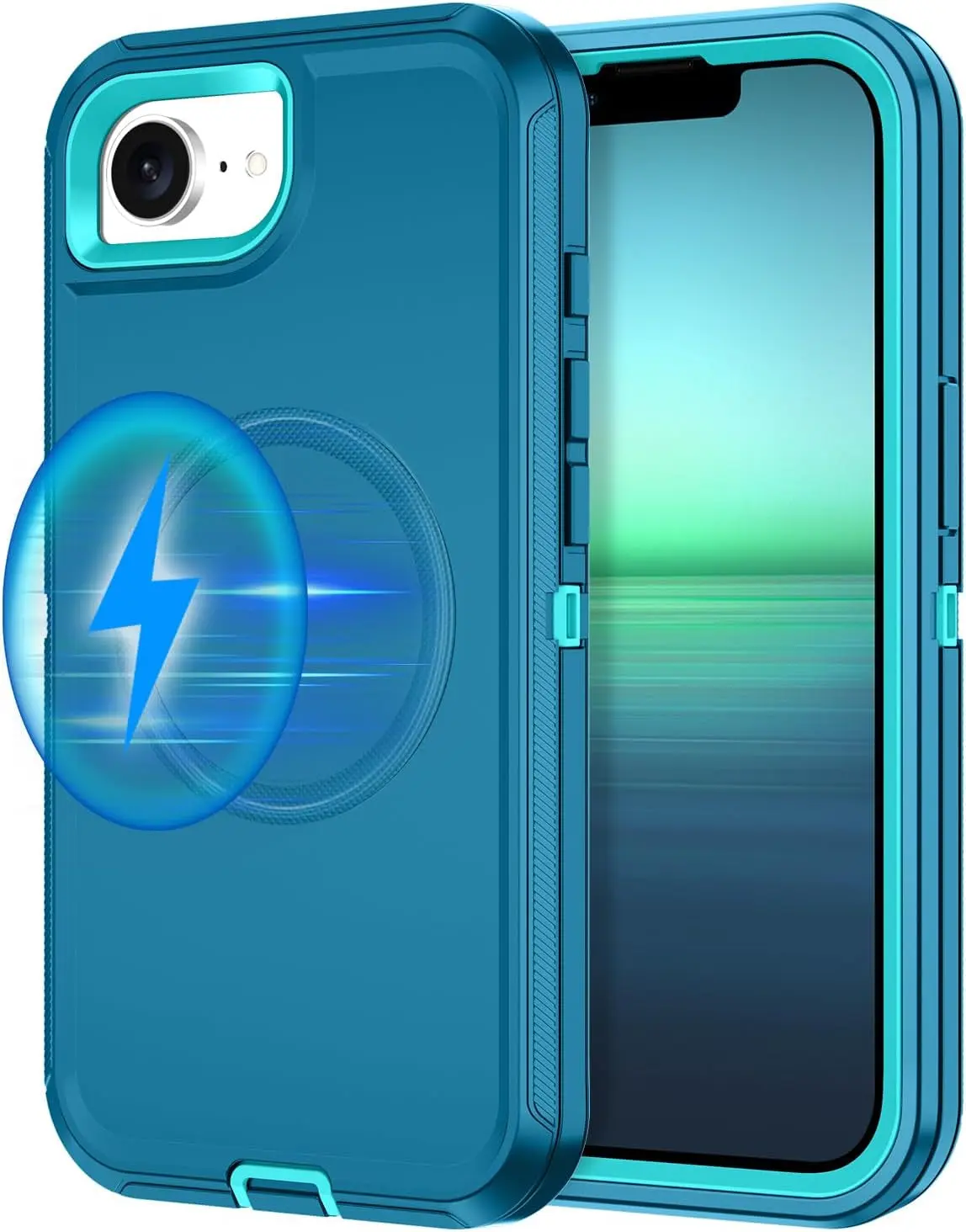 For Iphone 16E Case [Compatible with Magsafe] Shockproof 3-Layer Full Body Protection [Without Screen Protector] Rugged Heavy Duty Cover Case for Apple Iphone 16E 6.1",Turquoise