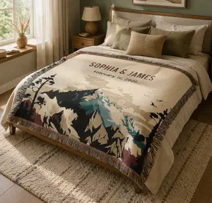 Personalized Mountain Blanket Custom Names & Date Wedding Gift Cozy Couple Throw Nature Lover Gift Anniversary Blanket