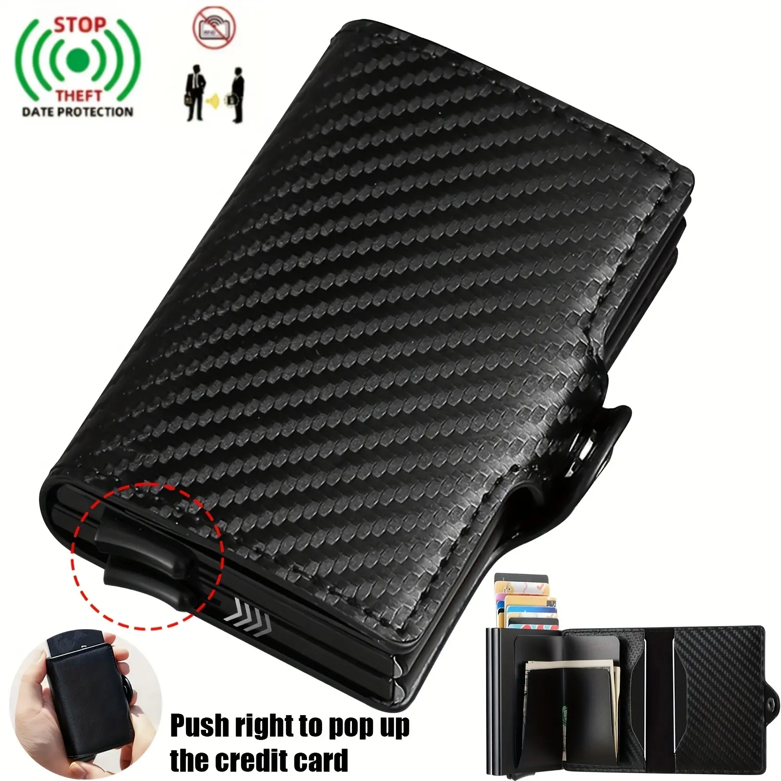 Men's Chic Carbon Fiber Business Wallet - Large-Capacity Double Layer Magic Card Holder with RFID Blocking and Coin Purse, Slip On, Magic Wallet, Carbon Fiber Pattern, Coin Holder/Purse, High-Capacity, Plain, Retro