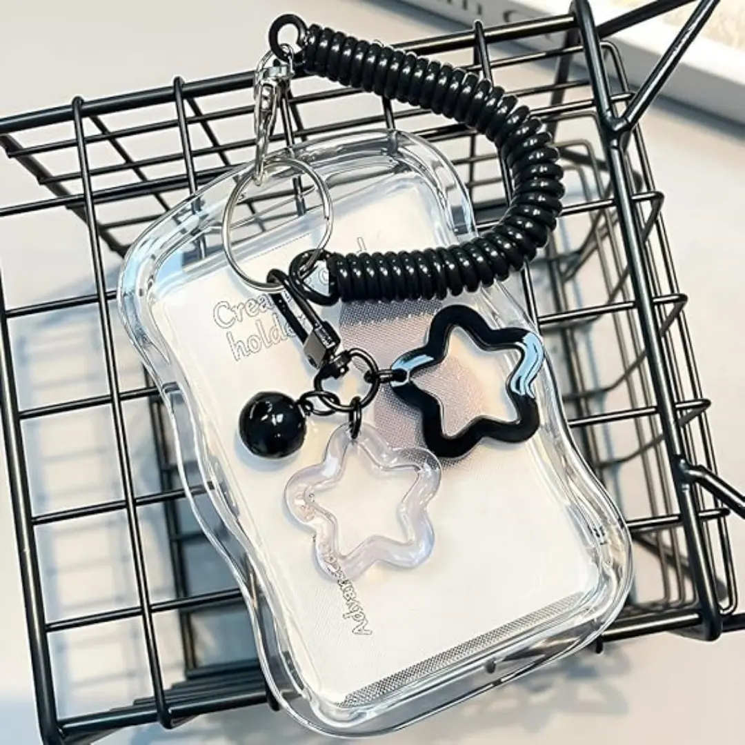 1Pcs Cute Photocard Holder Keychain Kpop Photo Card Holder Star Wave Photocard Keychain Transparent Pc Holder Creative Photocards Holder for Bus Student Card Photo Protector