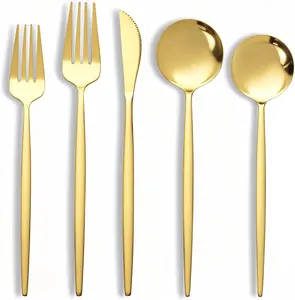 20-Piece Gold Silverware Set for 4 - Stainless Steel Gold Flatware Set Include Spoon&Knives and Forks, Spoons and Forks - Mirror Polished for Home/Party/Thanksgiving