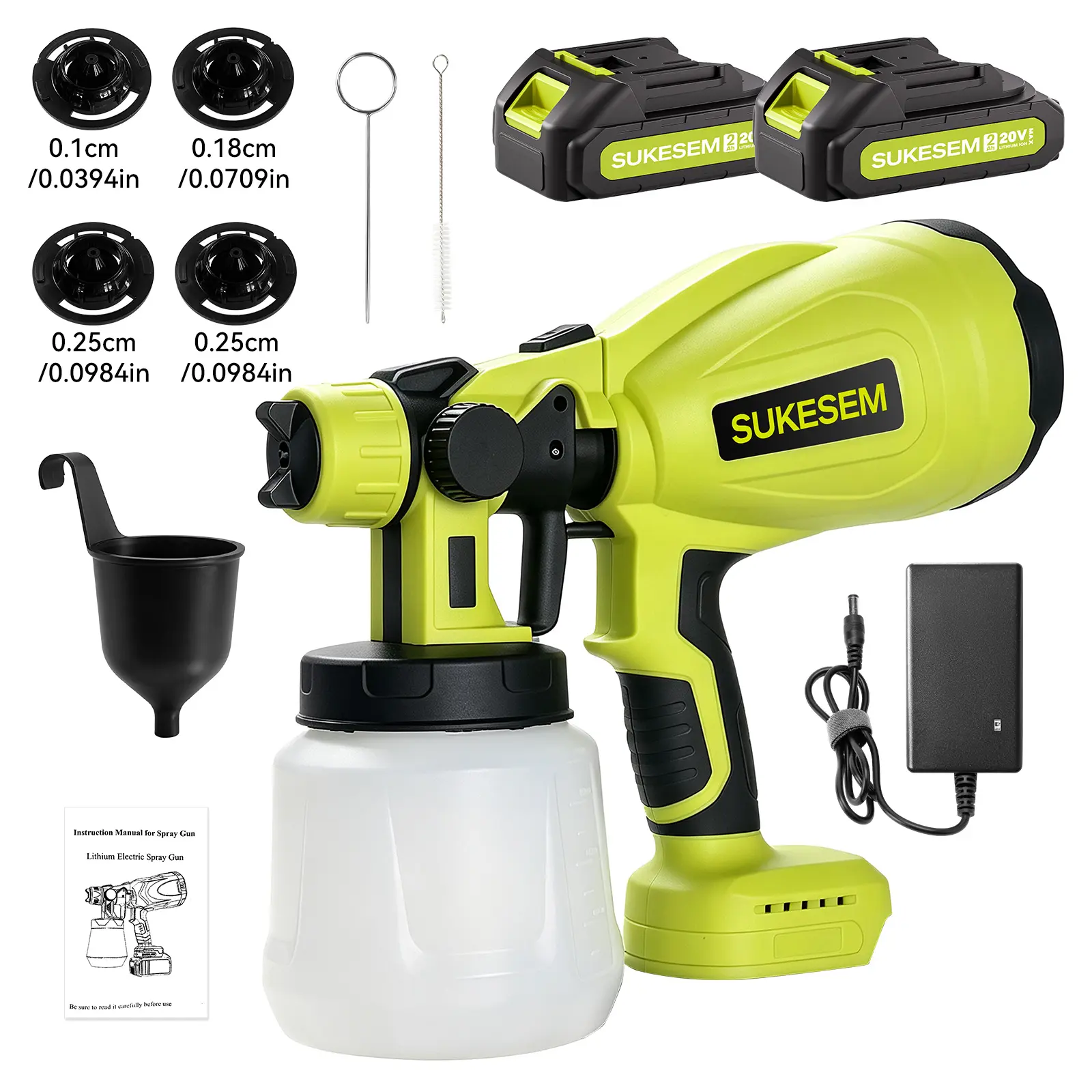SUKESEM Cordless Paint Sprayer with Battery, 20V Electric Spray Paint Gun 1000ml Large Capacity, 3 Spray Patterns & 3 Nozzles Adjustable Flow for Furniture, Walls, Doors, Fences and DIY Home Painting