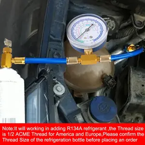 Car Refrigerant R134a R12 R22 Charger Hose Pipe 3000PSI AC Pressure Gauge Air Conditioner Freon Refuel 1/2ACME 1/4SAE Adapter