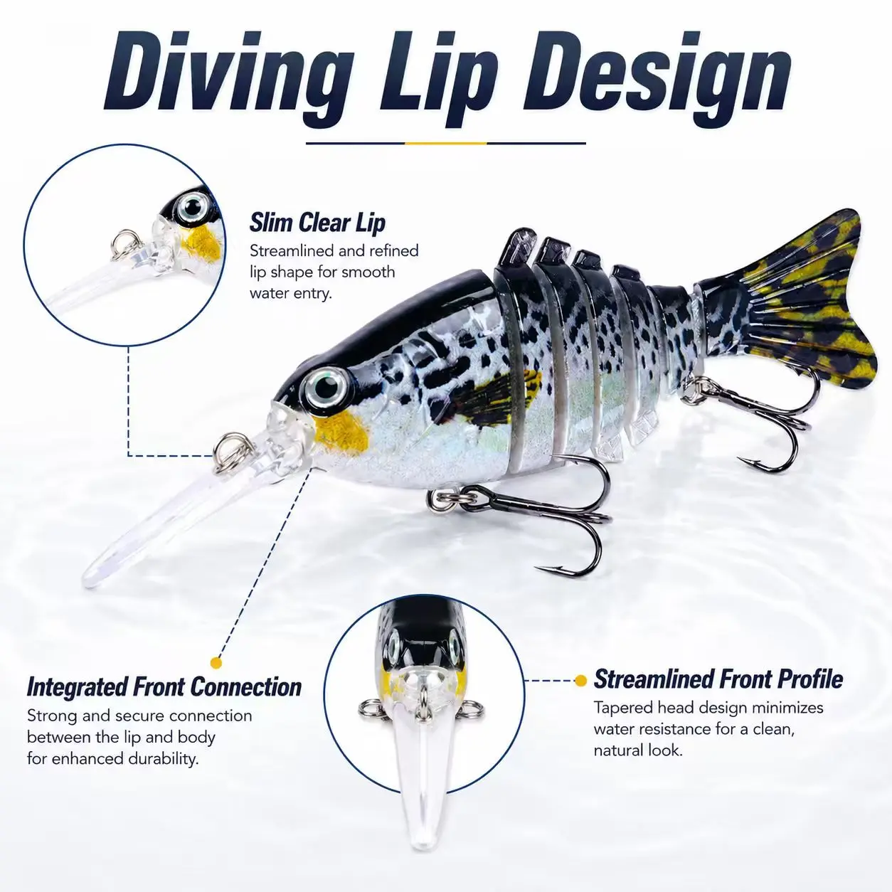 Realistic Jointed Swimbait Fishing Lure, Multi-Segment Hard Bait with Double Treble Hooks for Bass & Predator Fish