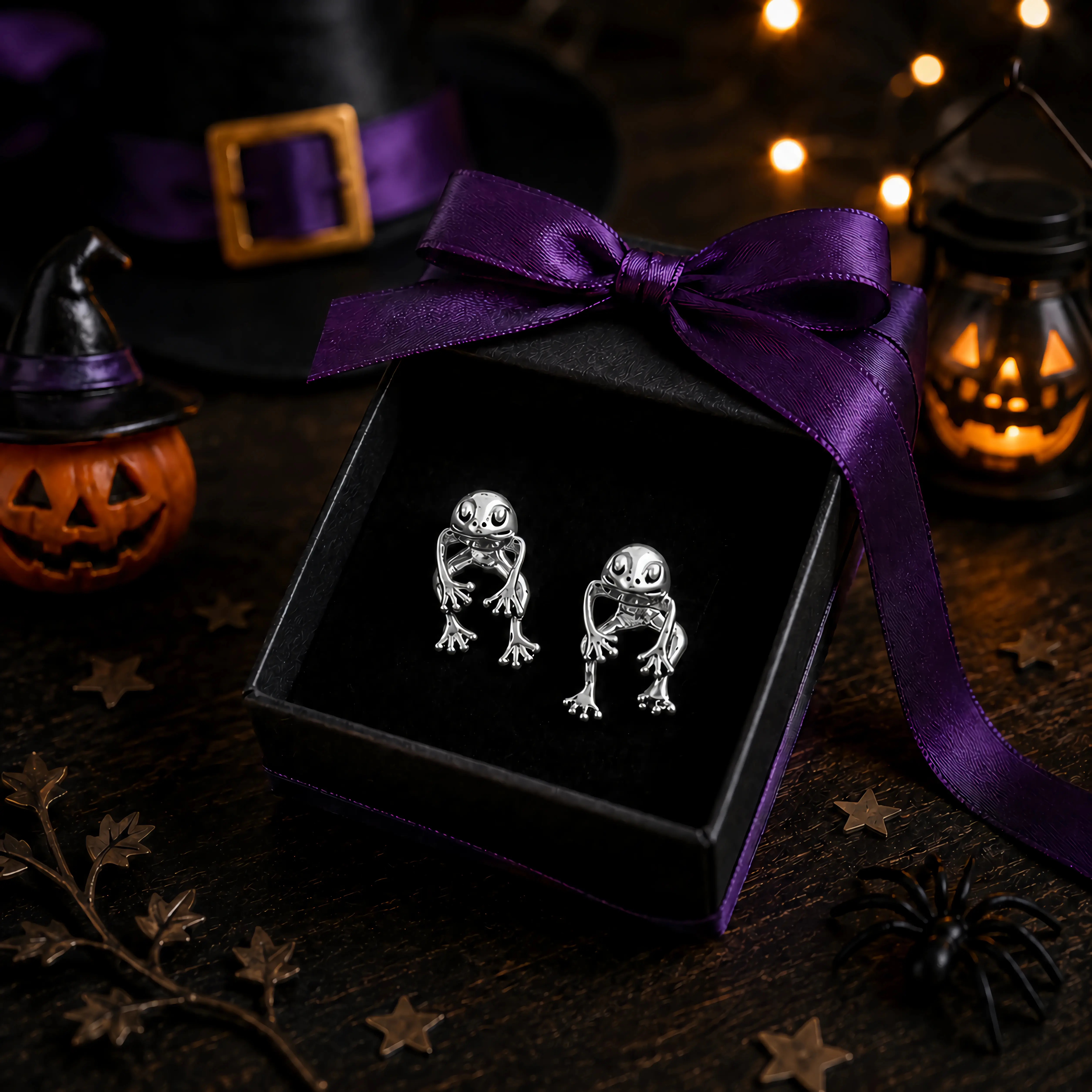 Halloween Frog Earrings, Cute Silver Stud Animal Jewelry, Quirky Accessories for Back to School & Daily Outfits, Lightweight Bestie Gift Idea for Birthday or Party