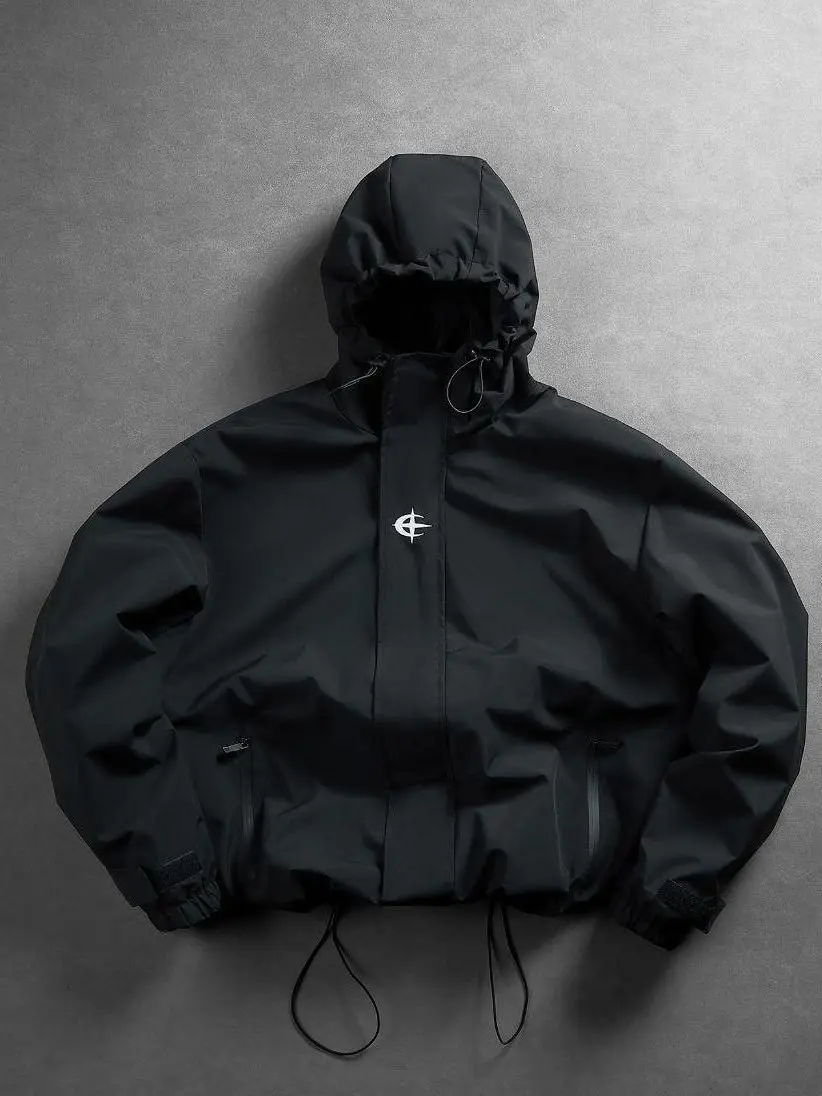Men's Lightweight Windproof Hooded Rain Jacket, Water Resistant Zip Front Track Jacket, Breathable Black Outdoor Running Coat with Adjustable Hood, Casual Bomber Style Jacket for Travel & Hiking.