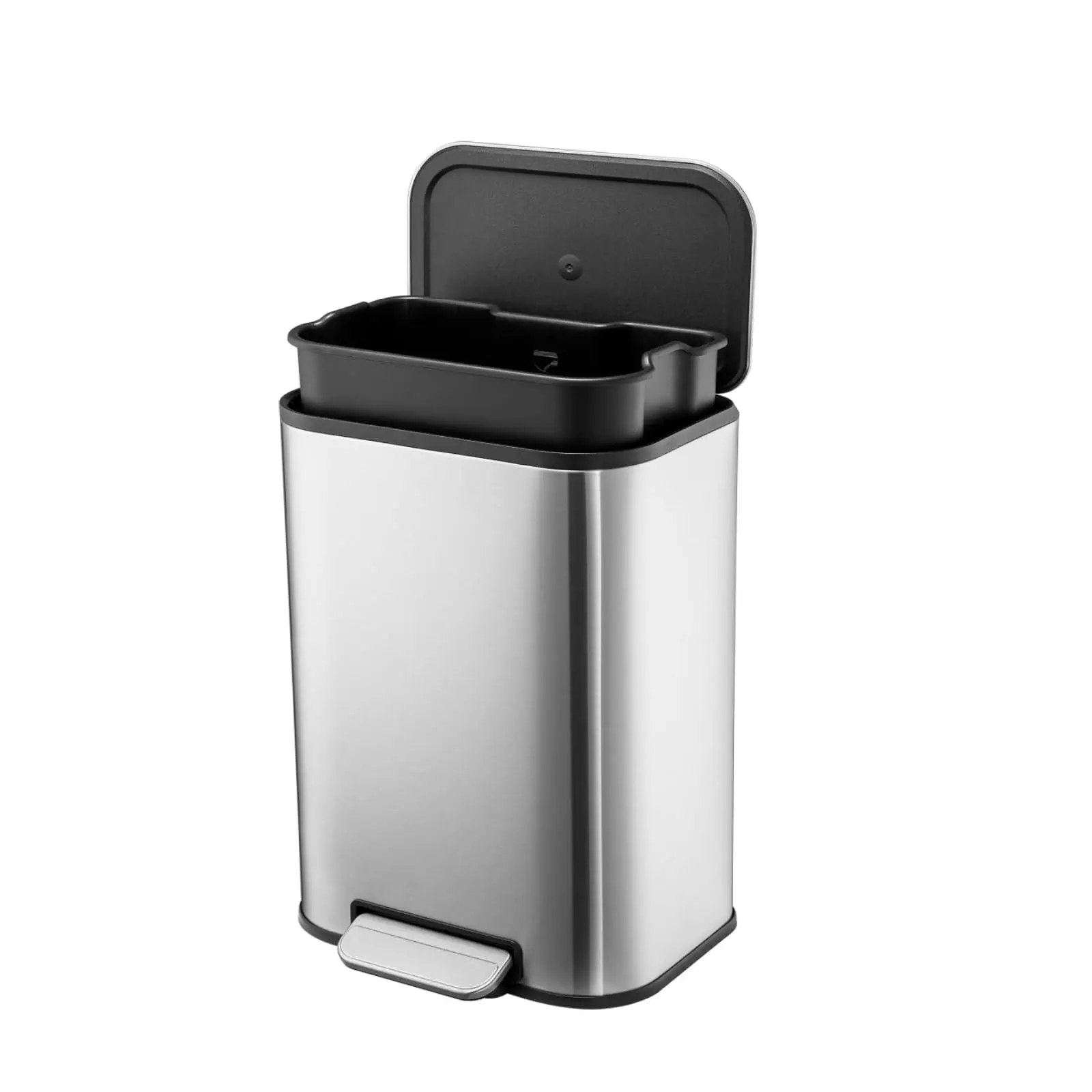 12L / 3.2 Gallon Bathroom Trash Can, Small Stainless Steel Step Trash Can with Soft Close Lid, Foot Pedal and Removable Inner Bucket, Rectangular Garbage Bin for Kitchen, Office, Bedroom