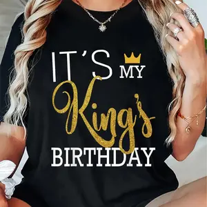 100% Cotton It'S My King'S Birthday Couples Matching Husband & Boyfriend T-Shirt T-Shirt Women'S Men Graphic Tee