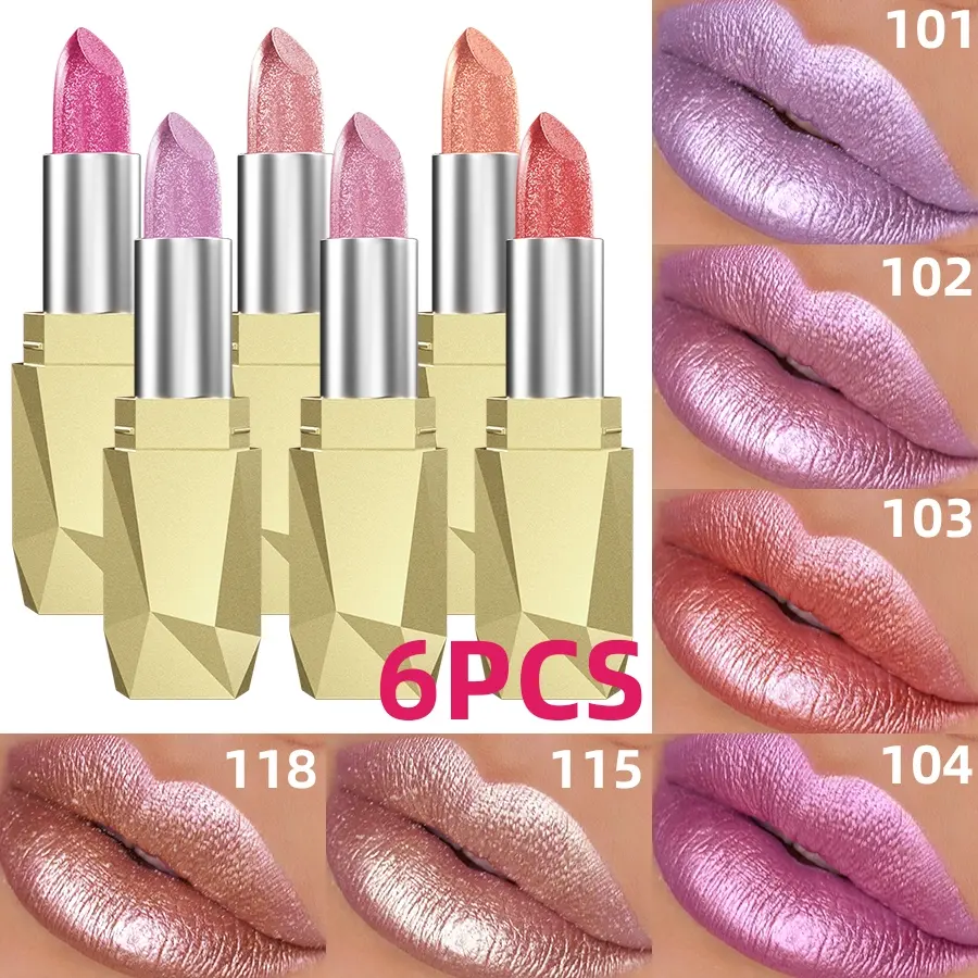 6pcs New Year Pearl Shiny Long Lasting Lips Set, Pearl Gloss High Pigment Coverage Moisturizing Formula Suitable All Skin Types, Elegant Lightweight Finish