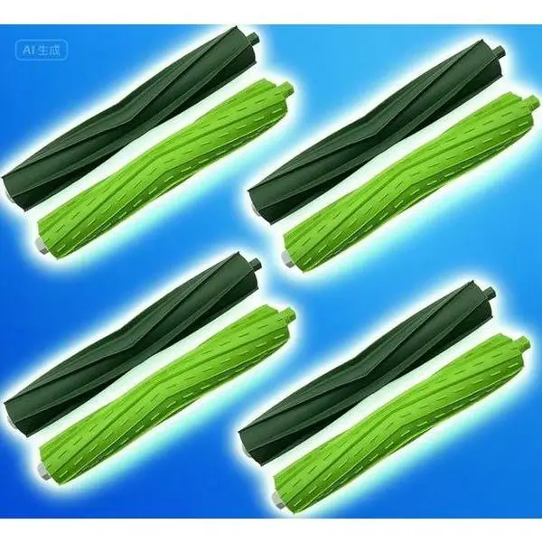 Multi-Surface Vacuum Cleaner Brush Rollers - 4 Pack Rubber Brush Replacement - Compatible with Select Robotic Vacuums - Durable & Reusable - Quiet Cleaning Performance for Hardwood & Carpet