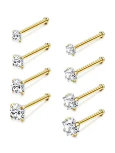 8 Pcs Golden Shiny Zirconia Hypoallergenic Nose Studs for Women Men Premium Surgical Stainless Steel Skin-friendly for Daily Long-term Wear Bright Sparkling Zirconia Shines Brightly Under Light Elegant Eye-catching Exquisite Compact Design