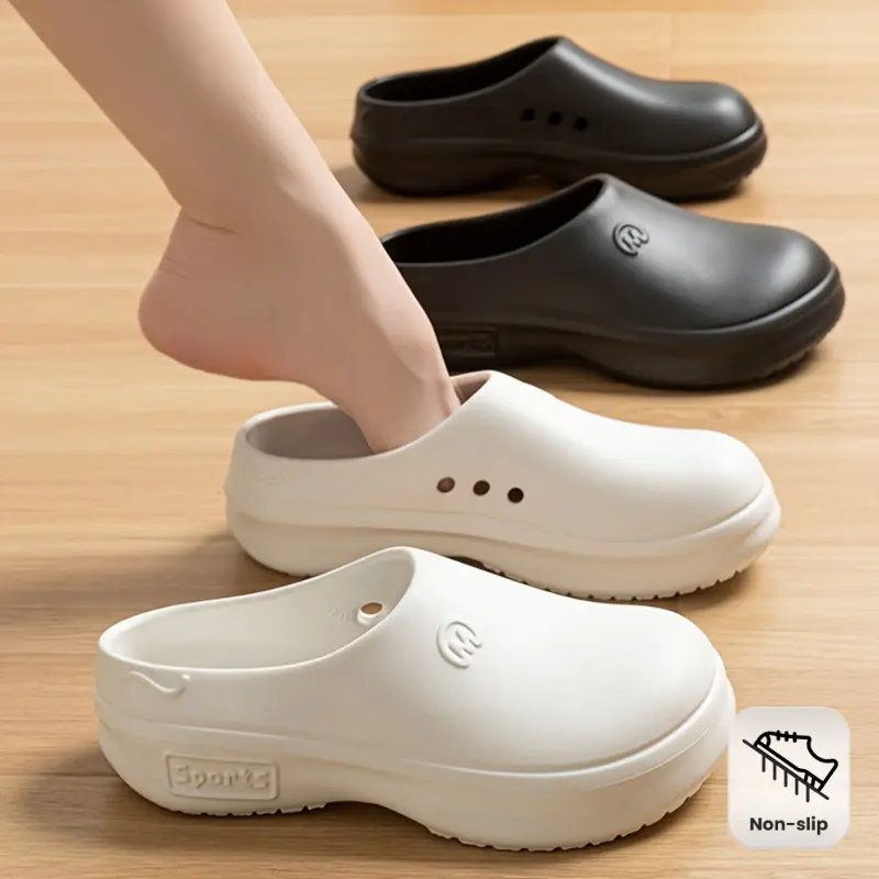 Women's EVA Clogs - Non-Slip, Odor-Resistant, Comfortable Nurse Slippers with Soft Sole, Ideal for Summer Outdoor Wear in Black, White, and Dark Blue