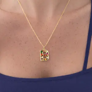 EVRY JEWELS Gold or Silver Plated Women's Bright Babe Initial Necklace