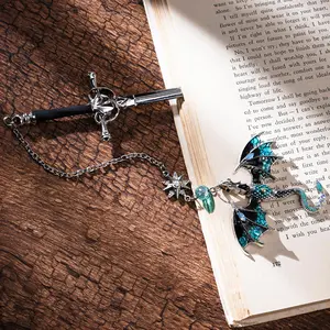 Fourth Wing Dragon Sword Bookmark & Holographic Sticker Set, Book Accessories, 1 Set Vintage Metal Tassel Pendant, Reading Bookmark for Bookworms, Men, Boys, Readers
