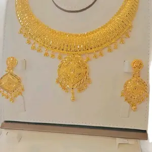 Short Indian Necklace Set with Matching Earrings Gold-Tone Traditional Design Jewelry Set