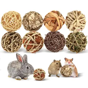 8-Pack Natural Bunny Chew Grass Balls - Small Animal Chew Toys for Rabbits, Chinchillas | Rabbit Supplies