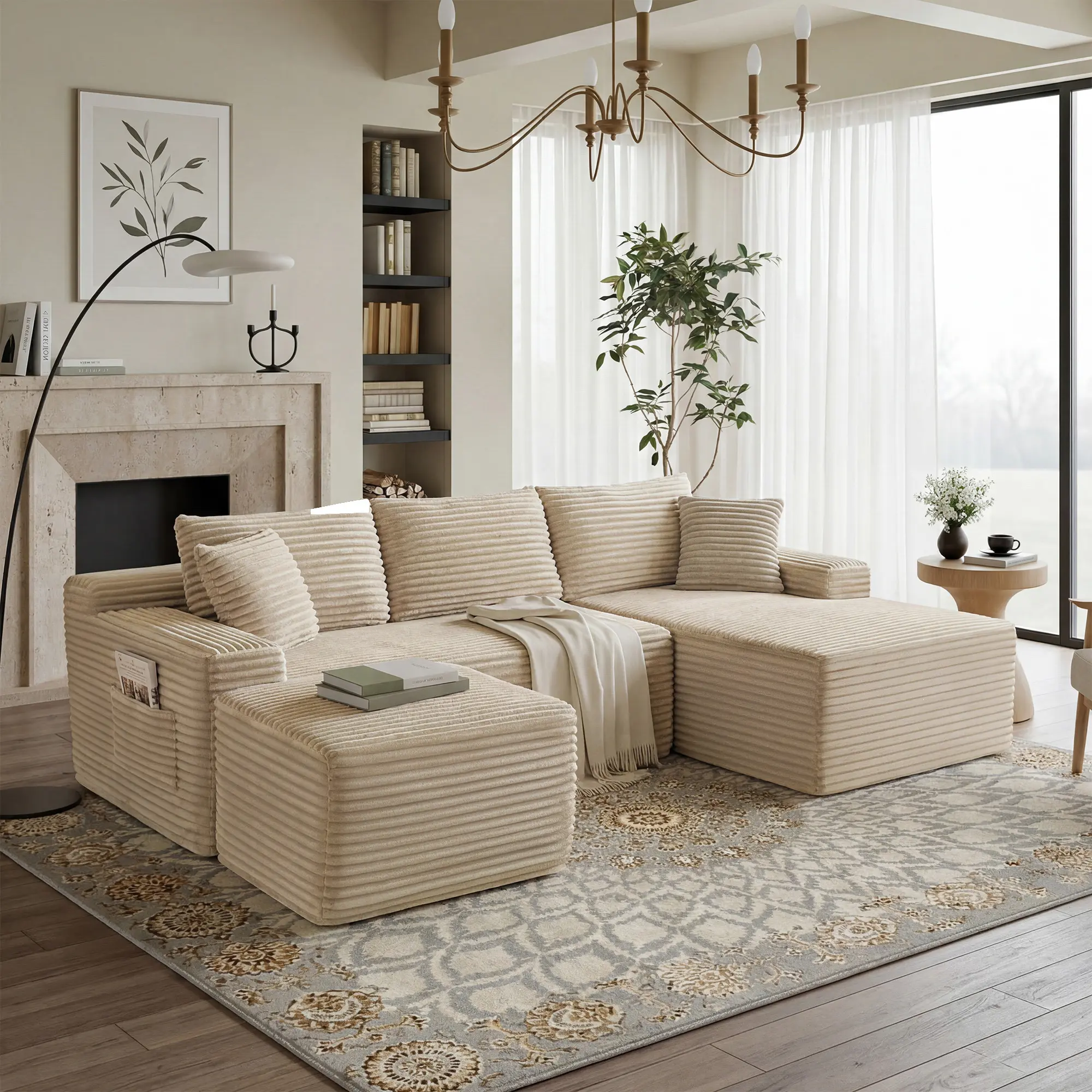 94.5" U-Shaped Modular Sectional Sofa Couches for Living Room Cloud Couch Sofa with L-Shape Upholstered Boneless Couchs Modern Modular Sectional Couch with Chaise and Ottoman, for Living Room,Bedroom,Apartment