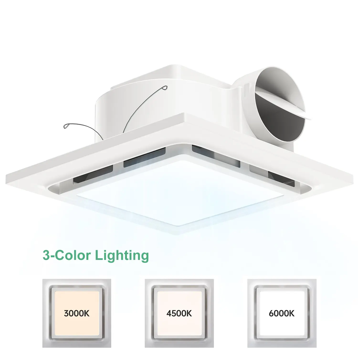 Bathroom Exhaust Fan with LED Lighting, 10in-12in Size Options, 140 CFM High-Power Ventilation, 3-Color Adjustable Lights, 1.0 Sone Energy-Efficient Ceiling Ventilator, Easy Install, Remote Control, ABS Panel, Directly Connected To Switch