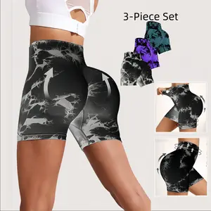3-Piece Set of High-Waisted, Tummy-Tucking, Side-Seam, Butt-Lifting, Seamless Tie-Dye Shorts; Lightweight Summer Shorts; Stretchy Women's Tie-Dye Shorts
