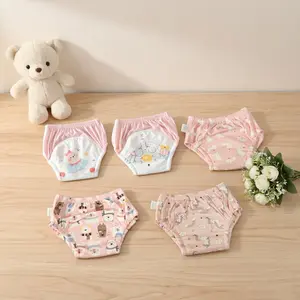 5pcs Baby Training Pants Diaper Cover, Cartoon Print, Washable Cloth Nappy, Toddler Potty Training, Night Use