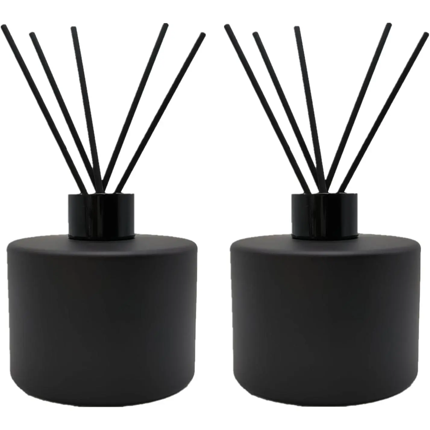 2 count Glass Diffuser Bottles,200ml/6.7oz Essential Oil Jar,Empty Perfume Container with Black  Sticks Use for DIY Replacement Reed Diffuser (Round Matte Black)