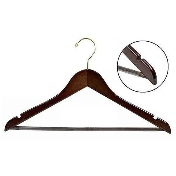 Flat Wooden Suit Hanger w/Non-Slip Bar (Walnut/Brass)