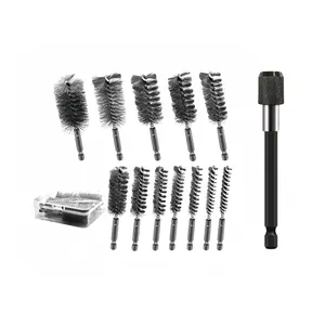 12 Pcs Stainless Steel Bore Brush Set with 4" Extension Rod, 1/4" Hex Shank Twisted Wire Bristles, 5/16"-1-3/16" Stainless Steel Wire Brush Bore Cleaning Brush ,for Set Power Drill Cleaning for Impact Drivers